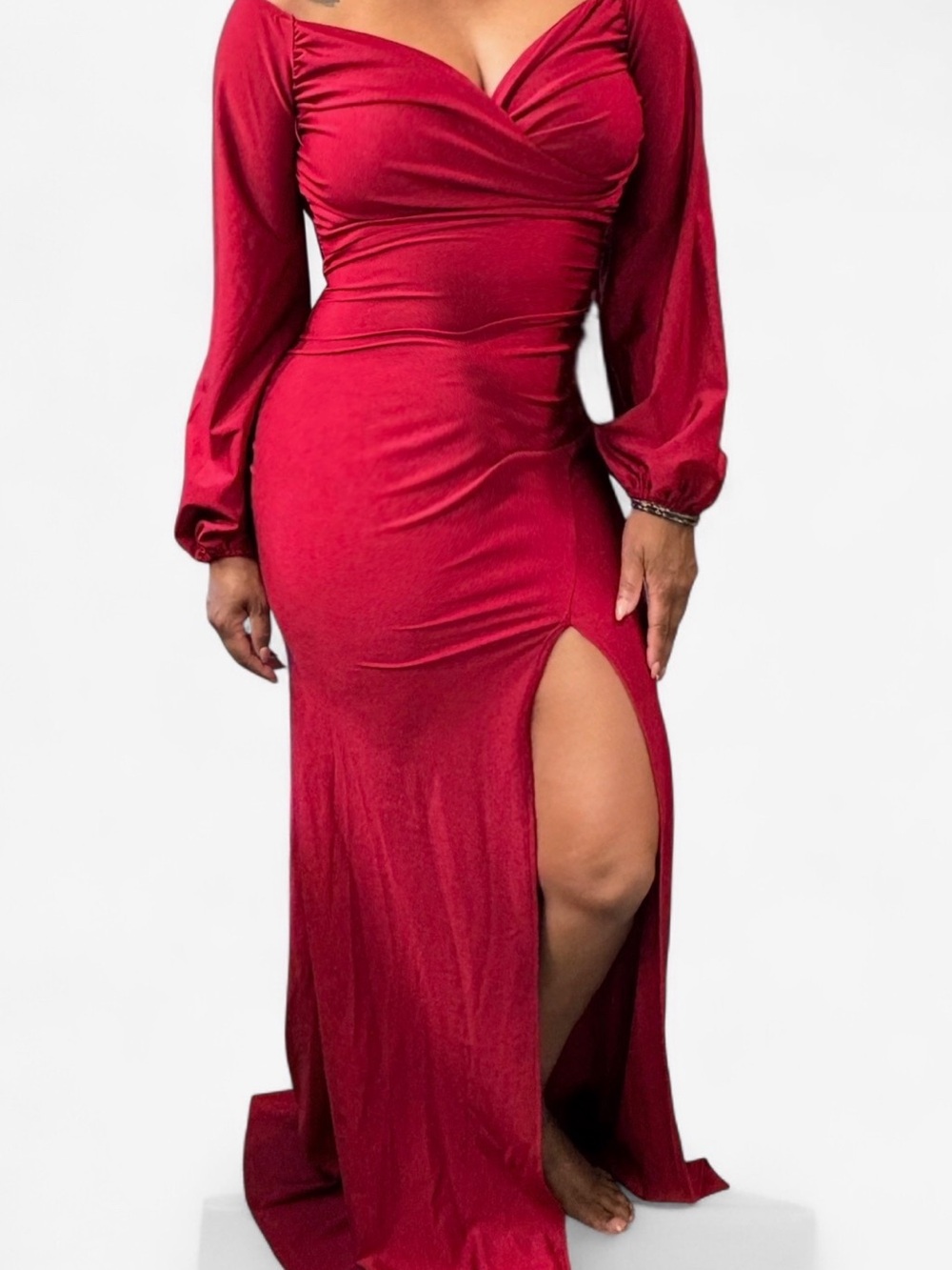 Fashion Nova Wine Wrap Maxi Dress with Thigh Slit